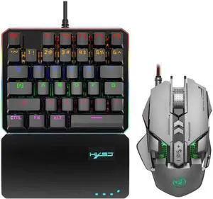 One Handed Mechanical and Programmable Mouse Combo USB Wired Gaming Keypad and LED Backlit Mouse for LOL/PUBG/Wow/Dota/OW