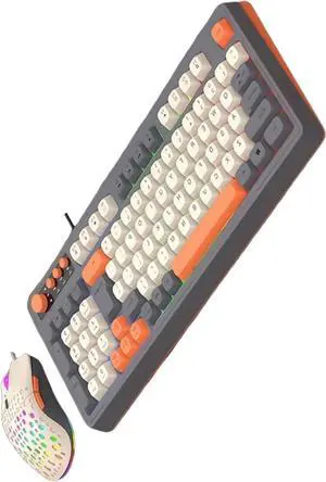 Fuhiueos Ergonomic Keyboard with ARGB Backlight 98Key Keyboard USB Line Compatible for Multiple Systems Comfortable Keycap