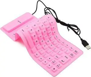 USB Computer Keyboards Portable Waterproof Pink Silicone Soft Slim Folding Gaming Keypad for Laptop (Color : Pink) Easy to Carry,