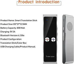 Portable Multi Language AI Voice Translator Real Time Interactive Two-Way Translation Device for Travel Business (Color : Silver Grey) (Black) Vision (Black)