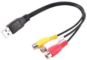 1pcs USB Male Plug to 3 Female Plug Adapter Audio Converter Video USB to RCA Cable for HDTV TV Cable