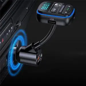 Car Bluetooth FM Transmitter, More Powerful Bass Microphone, PD 30W+QC 3.0 Adapter, with 7 Colors LED