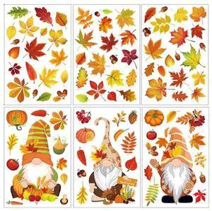 C6UC 6 Thanksgiving dwarf window sticker autumn pumpkin maple leaf static sticker glass refrigerator sticker