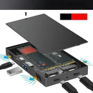 FOR Dual Bay M.2 NVME SSD Enclosure with USB3.2 GEN2 10G + Type C 10Gbps HUB Support Four Hard Disk for 2230 2242 2260 2280 NVME SSD FOR Dual Bay M.2 NVME SSD Enclosure with USB3.2 GEN2 10G + Type C 10Gbps HUB Support Four Hard Disk for 2230 2242 2260 2280 NVME SSD