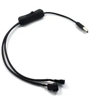 Fan Power Adapter Cable 1 to 2 Ways USB to 3 / 4 Pin PWM 5V Fan Connector with On / Off Switch, 22AWG 40cm/15.75in