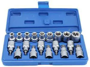 FOR 19Pcs 1/2in Hex Star E Type Socket Set Bit Socket Kit Hand Car Repairing Tools