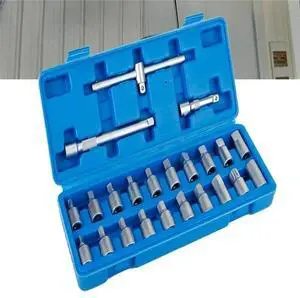 FOR 23Pcs/Set 3/8in Oil Drain Sump Screw Sleeve Wrench Removal Kit Car Repairing Tool