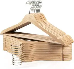 Wooden Hangers 20 Pack, Durable Wood Hangers with 360° Swivel Hook & Notches, Slim Coat Hanger Wooden for Closet, Natural
