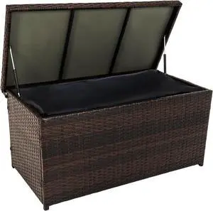 Outdoor 70 Gallon Wicker Storage Box with Waterproof Liner, Patio PE Rattan Storage Container for Outside, Deck Box with Hinged Lid for Cushions, Pillows, Towels, Horizontal Bin, Brown Outdoor 70 Gallon Wicker Storage Box with Waterproof Liner, Patio PE Rattan Storage Container for Outside, Deck Box with Hinged Lid for Cushions, Pillows, Towels, Horizontal Bin, Brown