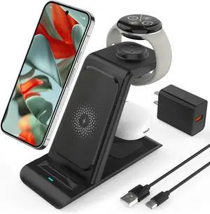 Upgraded 3 in 1 Wireless Charger Compatible with Google Pixel Watch 3/2, for Pixel 9 Pro XL/9/Fold/8/7/7A/6 Pro,Pixel Buds Pro/2,Wireless Charging Station for Multiple Devices (Not for Pixel Watch 1)