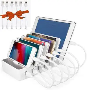 Charging Station for Multiple Devices,50W 6 USB Ports Family Charger Compatible with Apple iPhone iPad and Android Phone and Tablet