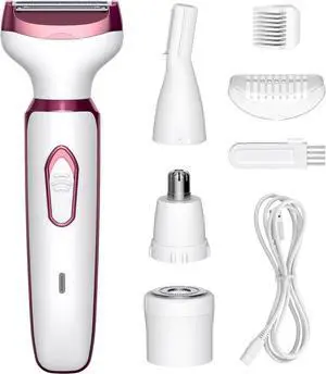 Electric Razors for Women, 4 in 1 Electric Women Shaver, Hair Removal Epilators for Leg Face Arm Bikini Armpit Pubic Hair, Cordless Rechargeable Portable Women's Bikini Trimmers, White