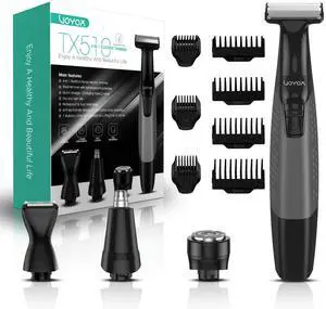 VOYOR Beard Trimmer for Men Electric Razor, Nose Face Body Hair Trimmer with Adjustable Length Combs All in 1 Rechargeable Mens Grooming Kit Cordless Electric Shaver Wet/Dry TX510 (Grey)