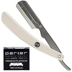 Parker SRW Professional Stainless Steel Barber Razor with 100 Premium Blades  Replaceable Blade Straight Razor for Precision Grooming, Mens Shaving & Barbershop Use | Iconic Brand
