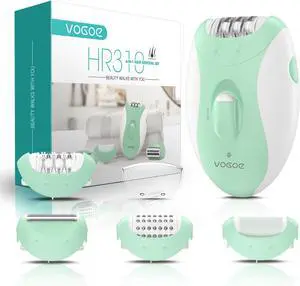 Epilator for Women-Cordless Epilators Hair Removal for Women, 4-in-1 Electric Razor Hair Remover, 2 Speeds & 21 Tweezers for Face Legs Arms Armpit Bikini, Green HR310