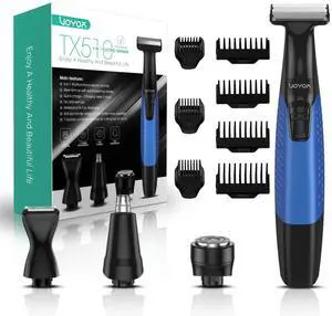 VOYOR Beard Trimmer for Men Electric Razor, Nose Face Body Hair Trimmer with Adjustable Length Combs All in 1 Rechargeable Mens Grooming Kit Cordless Electric Shaver Wet/Dry TX510 (Blue)