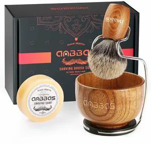 Anbbas Badger Hair Shaving Brush with Wood Handle,Large Soap Bowl,Stainless Steel Shaving Stand and 3.5 oz Natural Shaving Soap Puck Refill for Men