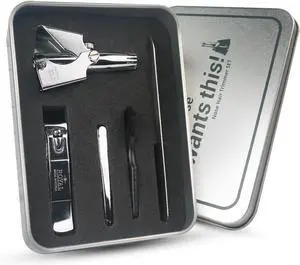ROYAL [Made in Korea] Nose Hair Trimmer for Men Set, Birdie Set, with Nail Clippers and Tweezers, Manual, Battery-Free, Waterproof, Painless with Twelve Dual-Edged Blades, Patented Mechanism RET-4