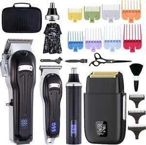 Roziapro Professional Hair Clippers for Men Zero Gapped T-Blade Trimmer Cordless Nose Hair Trimmer Electric Foil Shaver Rechargeable Hair Grooming Set with LED Display (Black)