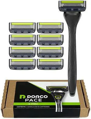 Dorco Pace 5 Pro Razors- Shaving System For Men with Trimmer - 1 Handle + 9 Cartridge Set