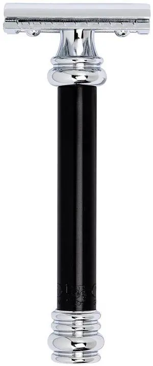 MERKUR 38B Double Edge Safety Razor - Black Handle | Extra Large Barber Pole Grip Brass Handle | Made in Germany | Plastic-Free | Two Piece Design | Closed Comb | Straight Bar