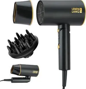 Ionic Hair Dryer 1875W - Compact, Portable, Lightweight, with Diffuser and Bag for Travel