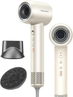 PRITECH Professional Hair Dryer with Diffuser - 1600W High-Speed 110,000 RPM Brushless Motor, Negative Ion Technology & Quiet Operation, 5 Temp 3 Speed Settings, Includes Concentrator Nozzle