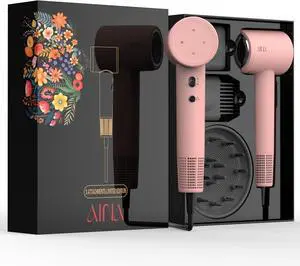 AINA Hair Dryer,Blow Dryer with Diffuser Brush Comb for Women - BLDC Hair Dryer - Brushless Motor, 110,000 RPM Lightweight,Ionic Travel, 3 Magnetic Attachments 110V/ALCI(Baby Pink)