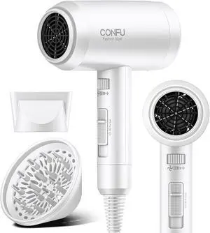 Hair Dryer with Diffuser, CONFU Blow Dryer for Curly Hair for Women Men, 21000PRM Travel Hair Dryer, Portable Lightweight Fast Drying Negative Ion Hairdryer for Home & Travel