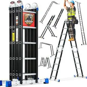 Bryner Step Folding Ladder 19.6ft Multi-Purpose Aluminium Extension Ladders, 7 in 1 Folding Adjustable Telescoping Step Ladder 330lbs Bryner Step Folding Ladder 19.6ft Multi-Purpose Aluminium Extension Ladders, 7 in 1 Folding Adjustable Telescoping Step Ladder 330lbs