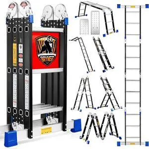 Step Ladder, Bryner 12Ft Multi-Purpose Aluminium Folding Extension Ladders, 7 in 1 Folding Adjustable Telescoping Step Ladder 330lbs Step Ladder, Bryner 12Ft Multi-Purpose Aluminium Folding Extension Ladders, 7 in 1 Folding Adjustable Telescoping Step Ladder 330lbs