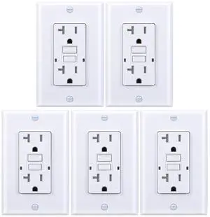 20 Amp GFCI Outlet, Tamper-Resistant, Weather Resistant Receptacle Indoor or Outdoor Use, LED Indicator with Decor Wall Plates and ScrewsUL Listed, White (5 Pack)