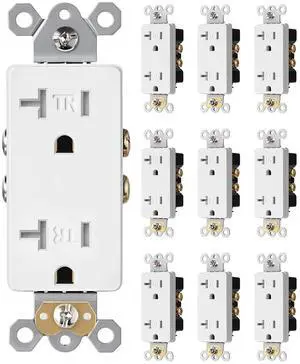 [10 Pack] DEWENWILS Duplex Receptacle Outlet, Tamper Resistant Electrical Wall Outlets(TR), Residential Grade, 20Amp/125V/2500W, Self-Grounding, 2-Pole, 3-Wire, UL Listed, White