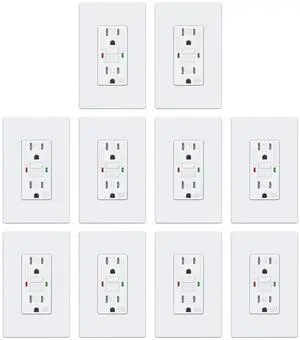 ELECTECK 10 Pack GFCI Outlets 15 Amp, Outdoor Weather Resistant (WR), Self-Test GFI Receptacles with LED Indicator, Ground Fault Circuit Interrupter, Screwless Wallplate Included, UL Listed, White