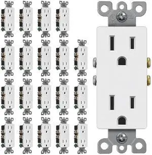 (20 Pack) CML 15 Amp Decorator Wall Receptacle, Standard Electrical Outlets, 15A 125V, 2 Pole 3 Wire, Non-Tamper-Resistant, UL Listed, White