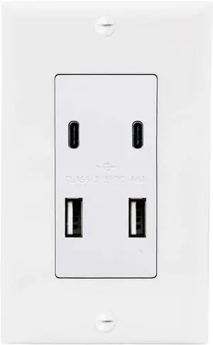 Maxxima USB Receptacle Outlet - 4.8A USB C/A High Speed 4 USB Wall Charging Ports, Vertical Multi-Plug Socket, Electrical AC Replacement, Outlet Wall Plate Included - White