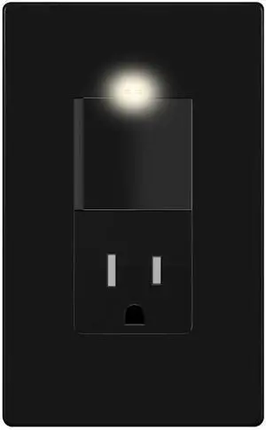 LIDER Matte Finish Lighted Combination Decorator Switch and Tamper-Resistant Receptacle with Screwless Wall Plate, Single Pole, Residential Grade, 15A 120V/125V, UL Listed, LCS1-1PTR-BKSWP, Black