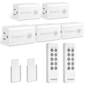 SURAIELEC Remote Control Outlet, Wireless Remote Light Switch, 100 FT, 15A/1875W, Expandable Indoor Compact Side Outlet Plug for Lamps, Fans, Christmas Trees, Small Appliances, 5 Outlets + 2 Remotes SURAIELEC Remote Control Outlet, Wireless Remote Light Switch, 100 FT, 15A/1875W, Expandable Indoor Compact Side Outlet Plug for Lamps, Fans, Christmas Trees, Small Appliances, 5 Outlets + 2 Remotes