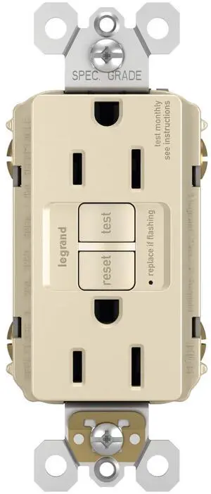 Legrand radiant 1597LACCD12 15 Amp GFCI Self Test Decorator Duplex Outlet, Light Almond (1 Count)
