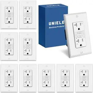 (10 Pack) UNIELE 20 Amp WR GFCI Receptacle Outlet, Outdoor Weather-Resistant GFI, Ground Fault Circuit Interrupter, Wallplate Included, ETL Listed, White