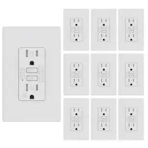 WEBANG GFCI Outlets, Tamper-Resistant and Weather-Resistant, GFCI Receptacle with LED Indicator, Screwless Wall Plates with Thinner Design, 15 Amp/125 Volt, ETL Listed, Matte White, 10 Pack