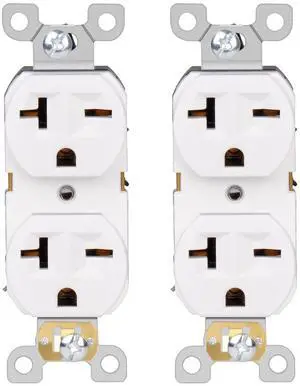 Duplex Electrical Receptacle Outlets, 20Amp 250V Wall Outlet Straight Blade Receptacle, 2 Pole 3 Wire, 20A 250V, NEMA 6-20R/NEMA 6-15R, White, 2-Pack