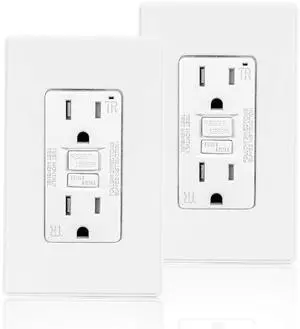 Coby 15 Amp GFCI Outlet, 5-15R Narrow Design GFI Dual Receptacle, TR Tamper Resistant with LED Indicator, with Wall Plate, UL Listed (Pack of 2)