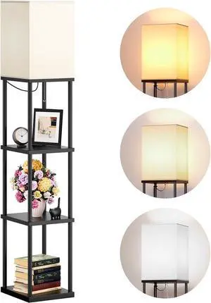 addlon Floor Lamps with Shelves, 4-Tier Modern Shelf Floor Lamp with 3CCT LED Bulb, Display Floor Lamp for Living Room, Bedroom and Office - Black
