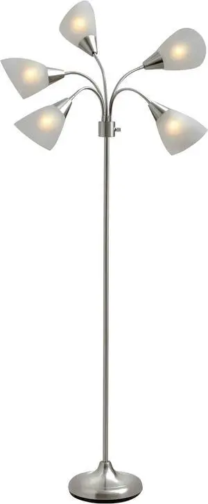 Adesso Floor Lamp with 5 Movable Shades & Adjustable Brightness  Perfect Lighting for Bedroom Decor, Beauty & Art Studio, Silver
