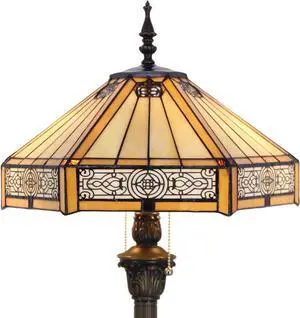 WERFACTORY Tiffany Floor Lamp Yellow Hexagon Stained Glass Mission Standing Reading Light 16X16X64 Inches Antique Pole Corner Lamp Decor Bedroom Living Room Home Office S011 Series