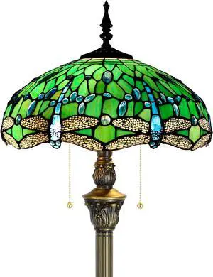Tiffany Floor Lamp Stained Glass Lamp Standing Reading Light 16x16x70 Inch for Living Room (Green Dragonfly)