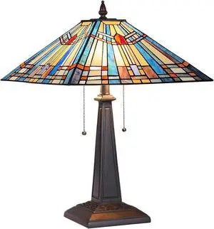 Tiffany Table Lamp 16" Wide Handmade Stained Glass Lamp Shade 2 Light Blue Mission Style Vintage Table Lamp for Living Room Bedroom Tiffany Table Lamp 16" Wide Handmade Stained Glass Lamp Shade 2 Light Blue Mission Style Vintage Table Lamp for Living Room Bedroom