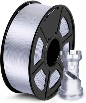 SUNLU Silk PLA Filament 1.75mm, Neatly Wound Shiny PLA 3D Printer Filament, Dimensional Accuracy +/- 0.02mm, Fit Most 3D Printers, Good Vacuum Packaging, 1kg Spool(2.2lbs), 330 Meters, Silky Silver