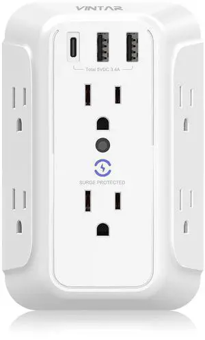 VINTAR Outlet Extender, 6 Outlets Wall Charger with 3 USB(1 USB C,3.4A) | Multi Plug Wall Outlet, USB Wall Charger, 3 Way Plug Adapter, 900J Surge Protector for Home Travel Office ETL Listed VINTAR Outlet Extender, 6 Outlets Wall Charger with 3 USB(1 USB C,3.4A) | Multi Plug Wall Outlet, USB Wall Charger, 3 Way Plug Adapter, 900J Surge Protector for Home Travel Office ETL Listed